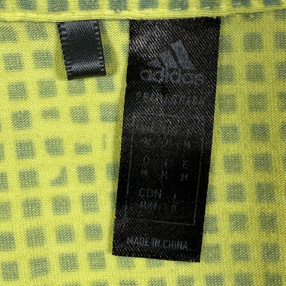Adidas Golf Polo Shirt Mens Large Lime Green Yellow Grid Print Short Sleeve - Picture 9 of 9